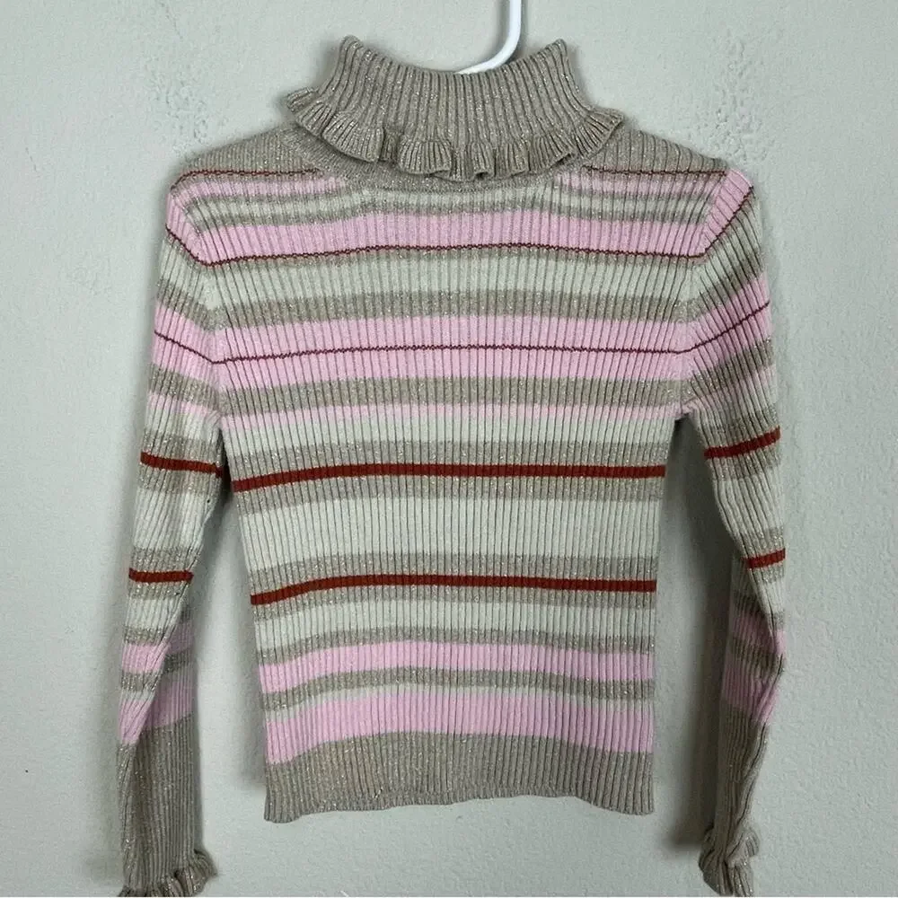 Tommy Bahama Tan Pink Sparkle Stripe Turtle Neck Sweater 5